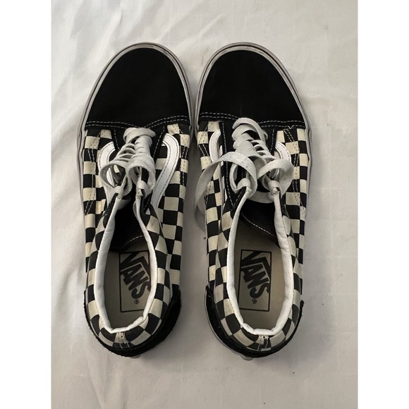 Vans Low Skate Shoes Unisex M7.5 W9 Black Checkered Suede Lace Up Old Skool - Picture 2 of 8